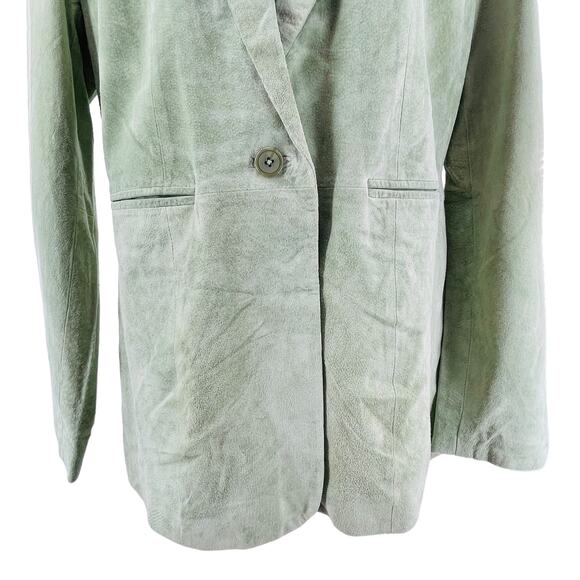 Denim & Co Light Green Suede Leather Lined Mid Length Jacket Coat L NWT - Picture 7 of 12